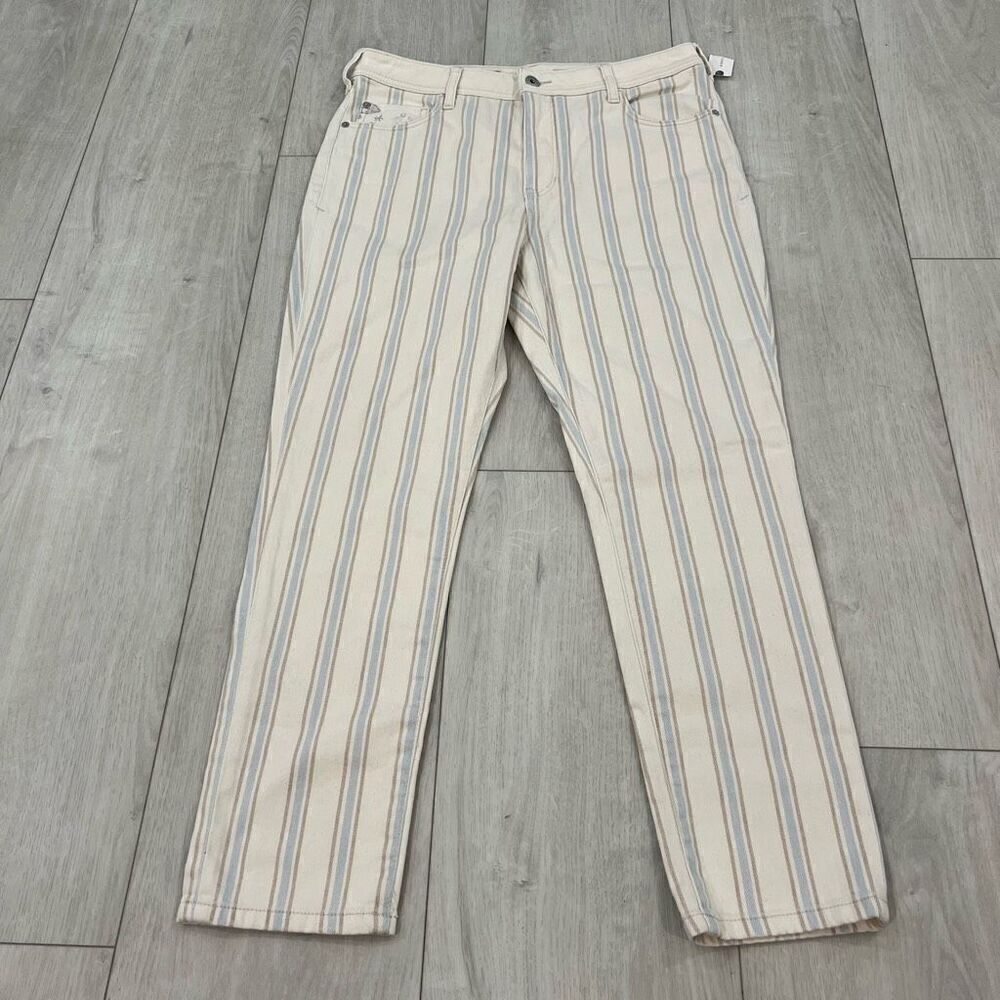 Anthropologie Cream Striped Jeans with Blue and Tan Lines
